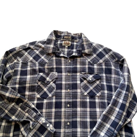 ELY Cattleman Men's 2XL Tall Blue Plaid Flannel Western Fall Button Up‎ - Picture 2 of 8
